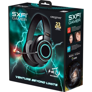 Наушники Creative Labs SXFI Gamer, накладные, съемный микрофон, RGB подсветка, длина кабеля 2 м, USB...