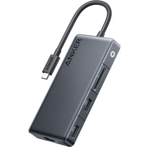 USB-хаб Anker 341 7-in-1 USB-C Hub A83480A1 1x100W USB Type-C PD-IN, 1xUSB Type-C (5 Gbps), 2xUSB 3.0 (5 Gbps), 4K HDMI (30Hz), Ethernet port (10/100/1000 Mbps), SD Card Reader, 85W PD-Out, Gray+Case