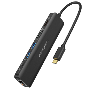 USB-хаб CableCreation 7-in-1 USB-C Hub CD0754 1x100W USB Type-C Charging, 2xUSB 3.0 (5 Gbps), Micro SD Card Reader, SD Card Reader, Ethernet port (10/100/1000 Mbps), 4K HDMI (60Hz), Black+Case