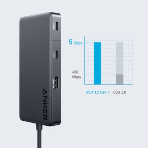 USB-хаб Anker 341 7-in-1 USB-C Hub A83480A1 1x100W USB Type-C PD-IN, 1xUSB Type-C (5 Gbps), 2xUSB 3....